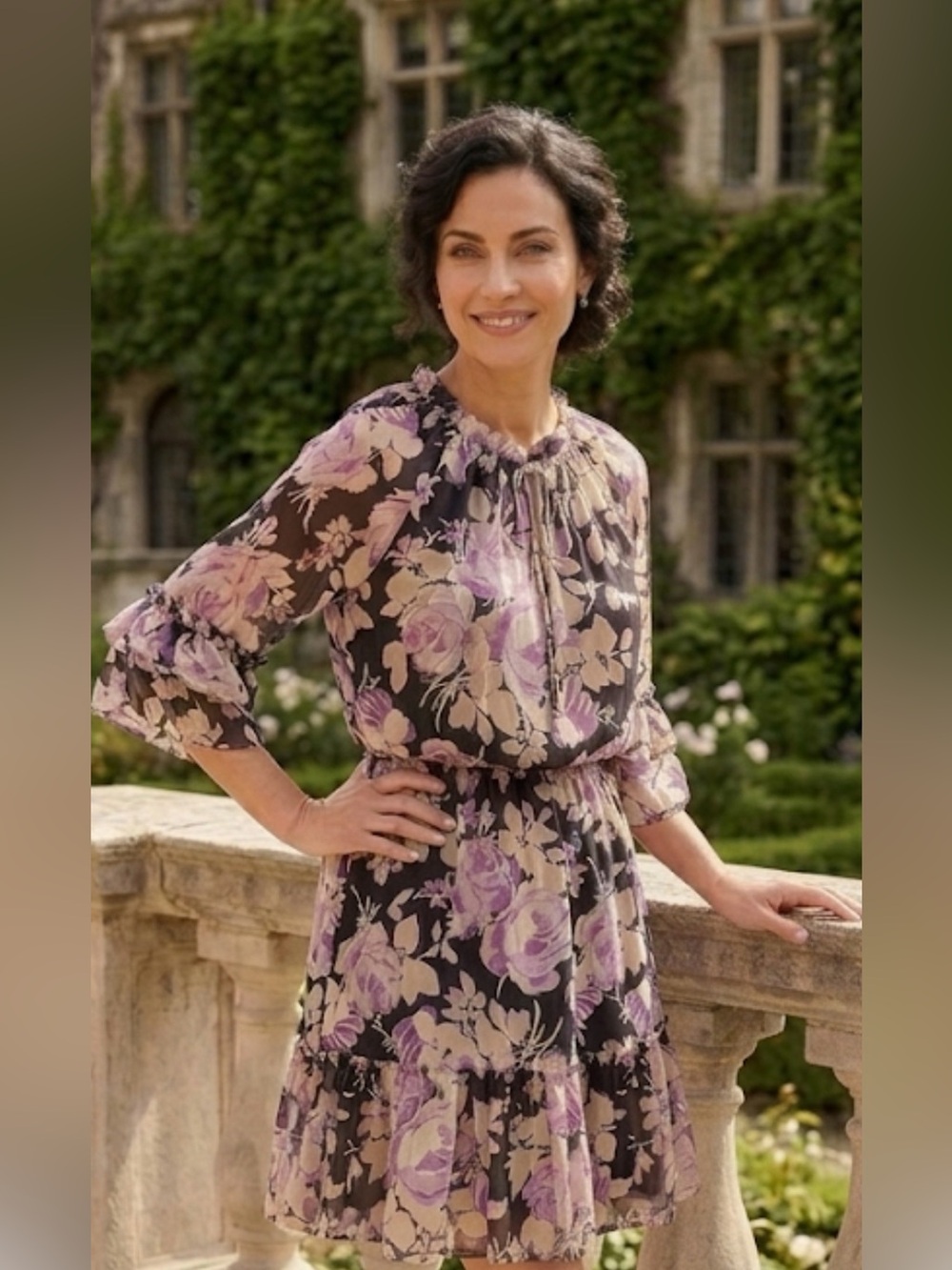NWT Lauren Ralph Lauren Black Floral Print‎ Knee Length Fit & Flare Dress